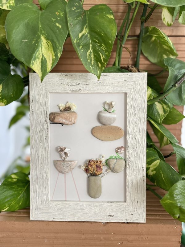 Framed Pebble Art “The World Of Flowers”