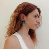 Lime, turquoise and blue marbled oval polymer clay earrings - Image 3