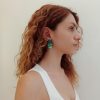 Lime, turquoise and blue marbled oval polymer clay earrings - Image 2