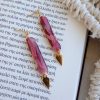 Marbled burgundy long dangle earrings