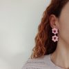Pink flowers with red hearts earrings - Image 2