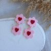 Pink flowers with red hearts earrings - Image 3