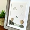 Seaglass Artwork with Birds and Clouds