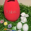 Clay Egg Shaped Smash Money Pot with Ceramic Gypsum Easter Bunny and Magnetic Eggs Set - Image 2