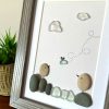 Seaglass Artwork with Birds and Clouds