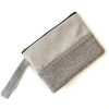 Handmade Spring Summer Clutch Bag – Beige And Brown Zipped Pouch With Wristlet  