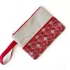 Handmade Spring Summer Clutch Bag – Beige and Red Zipped Pouch With Wristlet