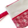 Handmade Spring Summer Clutch Bag – Beige and Red Zipped Pouch With Wristlet - Image 2