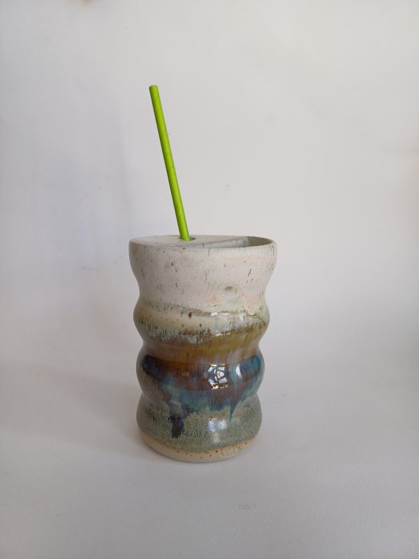 Handmade Ceramic Cup with straw holder