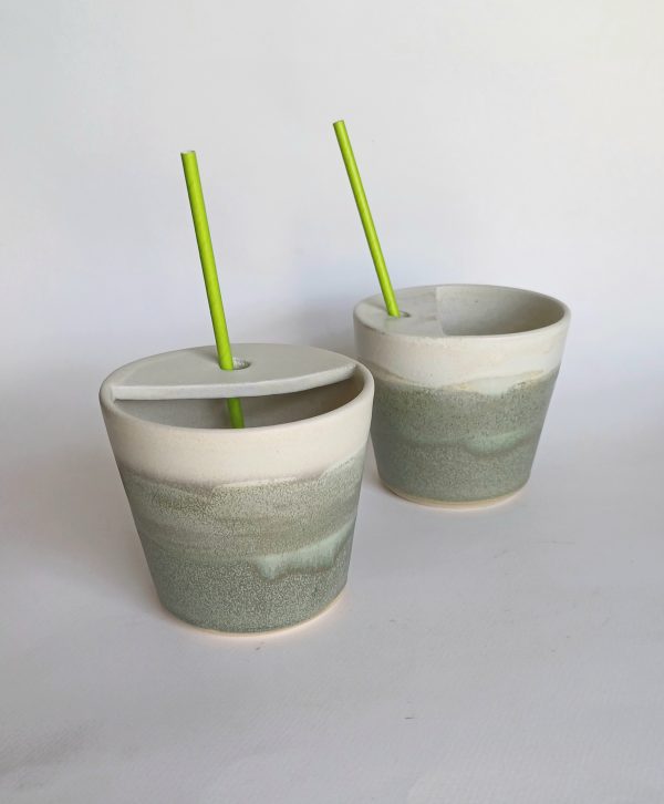 Handmade Ceramic Cup with straw holder