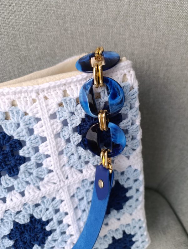 Ocean Breeze-Navy & Baby Blue Crochet Tote Bag - Image 2