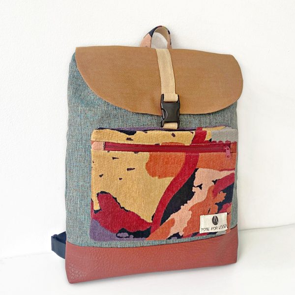 Drawstring Backpack in Blue, Beige and Red colours with Large Pocket