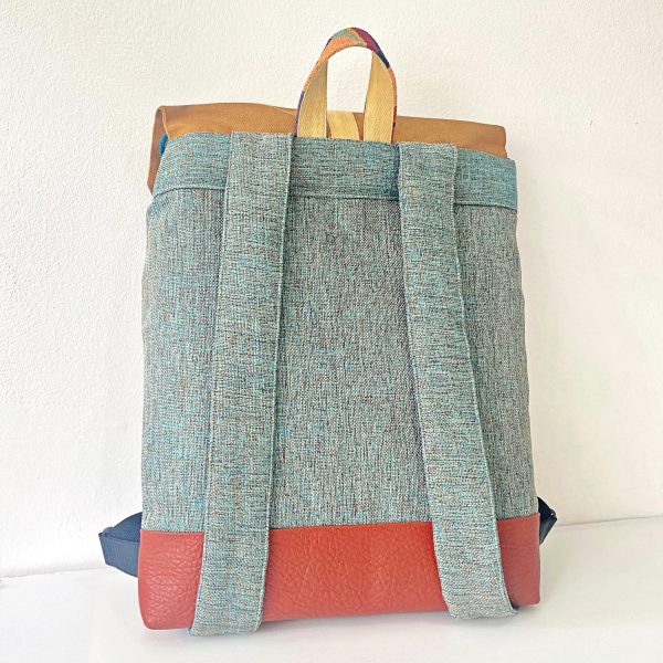 Drawstring Backpack in Blue, Beige and Red colours with Large Pocket - Image 4