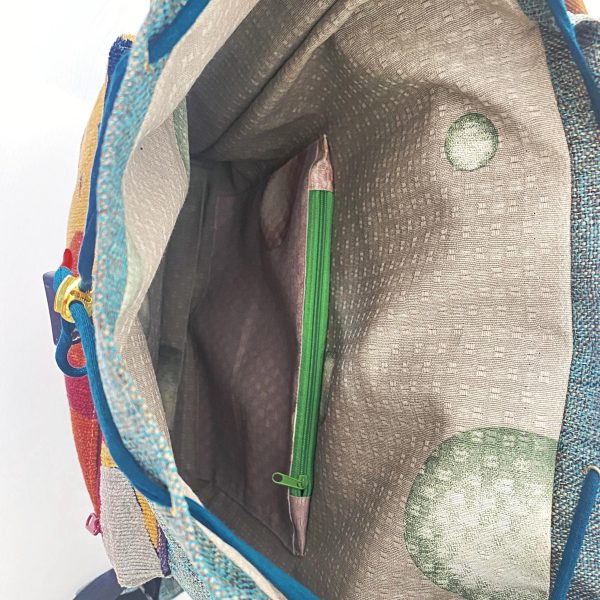Drawstring Backpack in Blue, Beige and Red colours with Large Pocket - Image 6