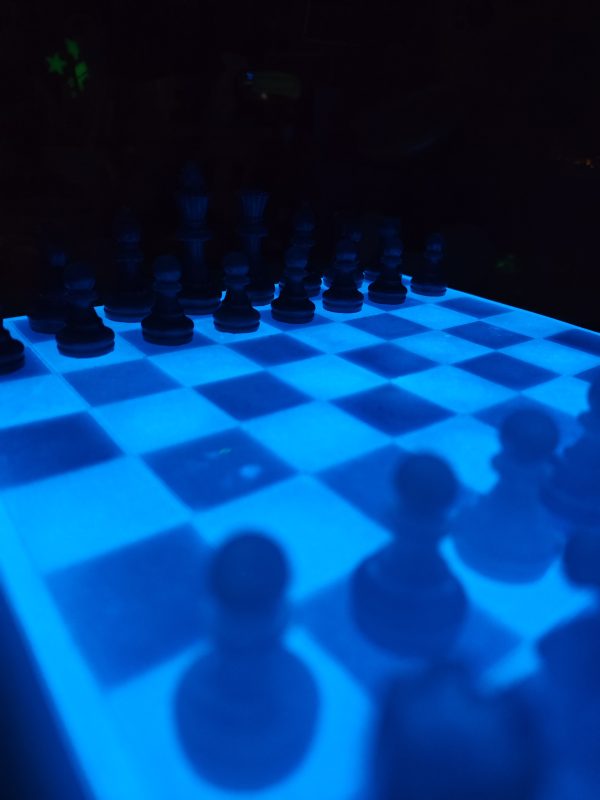 Chess set, glow in the dark, 32 piece + spares and a board