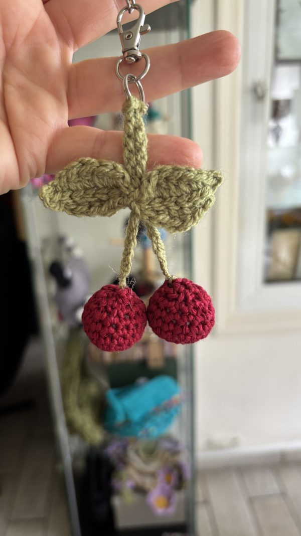 Eye-Catching crochet Cherries Handbag Charm – Add a Stunning, Super Cute Accessory to Your Bag! - Image 4