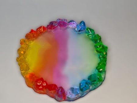 Rainbow colored resin coaster