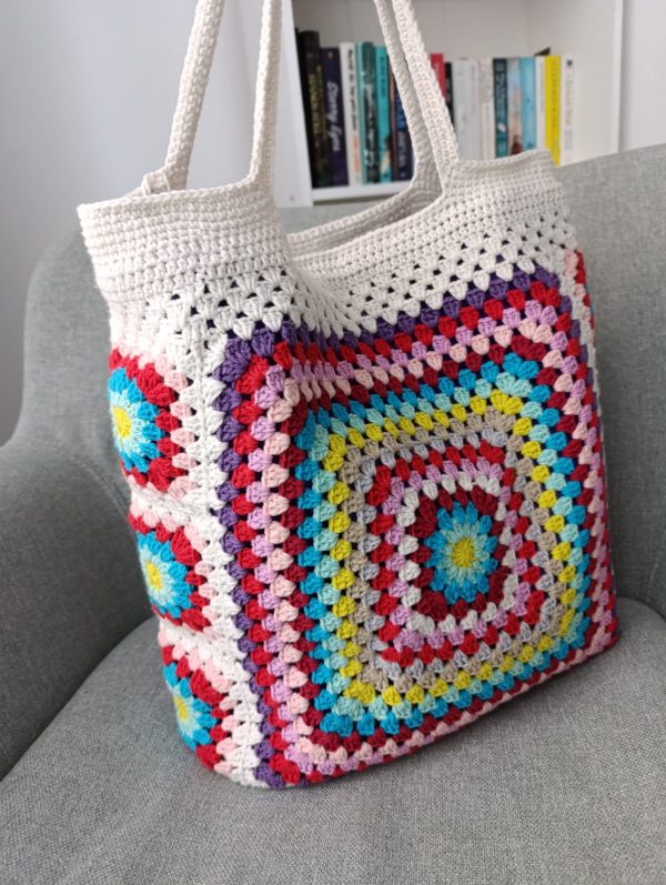 Handmade Colorful Granny Square Tote Bag - Vibrant Spring Summer Beach Bag - Image 2