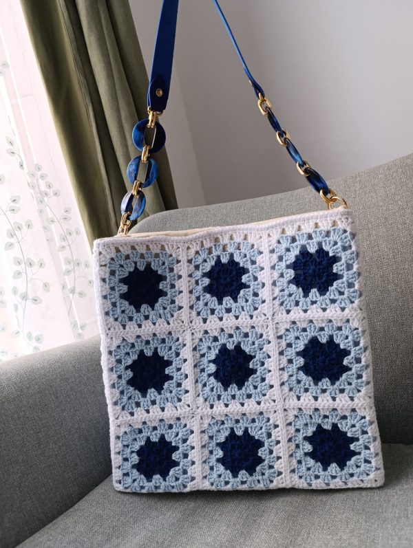Ocean Breeze-Navy & Baby Blue Crochet Tote Bag - Image 3