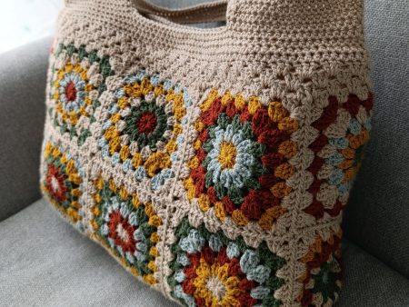 Handmade boho shoulder purse in warm neutral colors