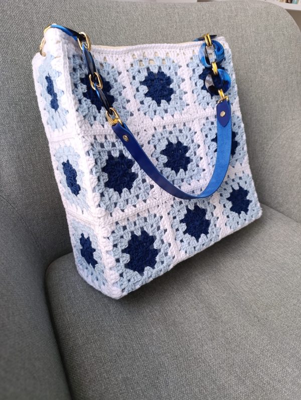 Ocean Breeze-Navy & Baby Blue Crochet Tote Bag - Image 4