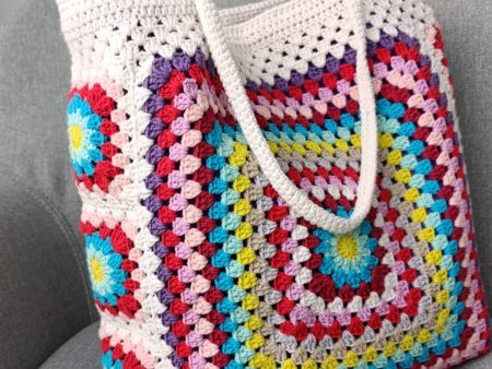 Colorful handmade crochet beach bag with inner pocket